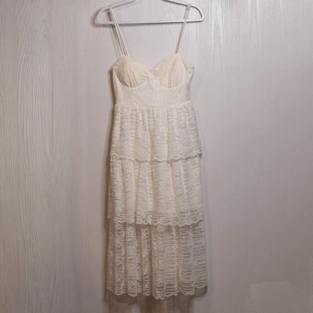 Lena Ivory Lace Tiered Ruffle Sleeveless Dress - Size Medium